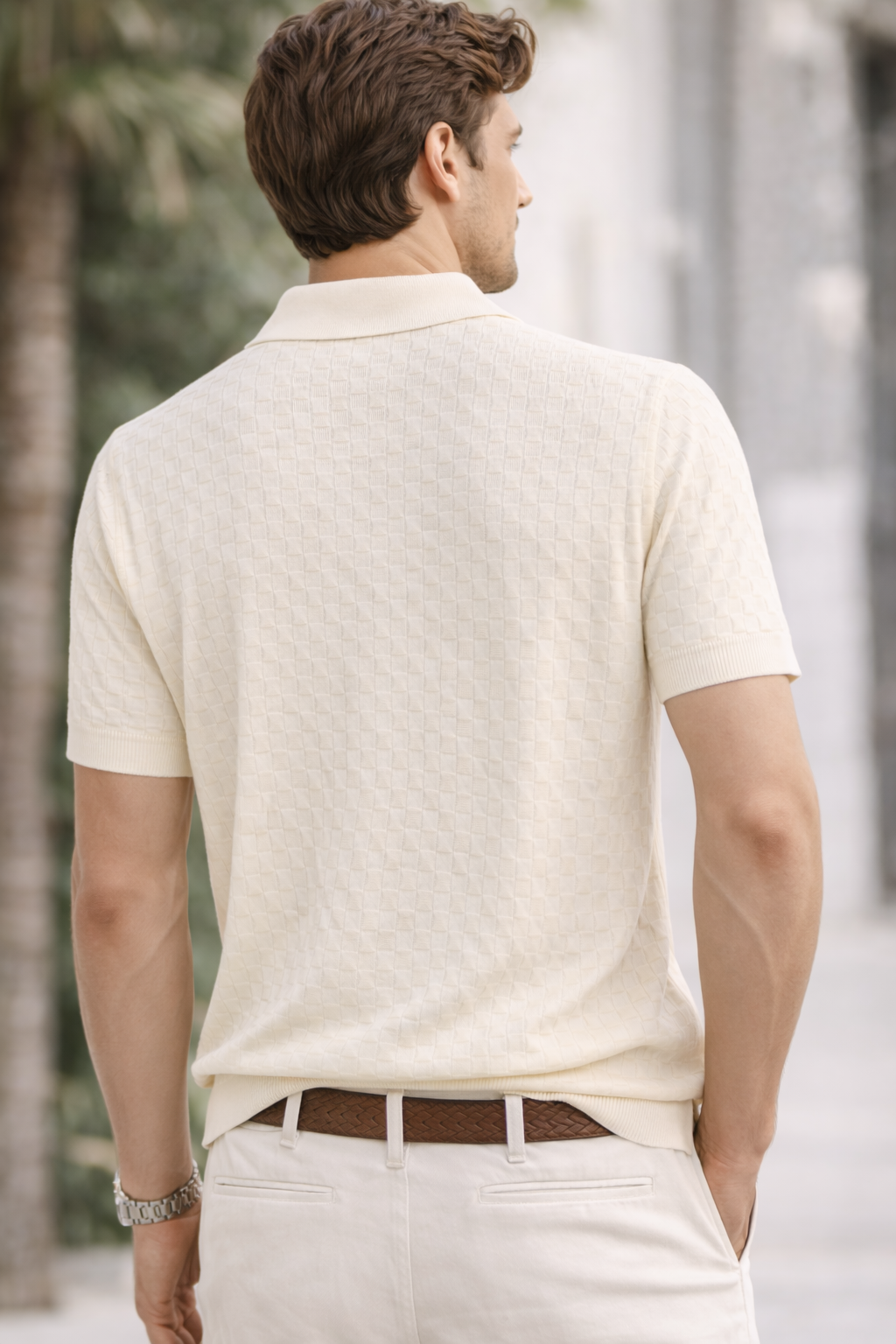 ZARA Textured Knit Polo Blouse