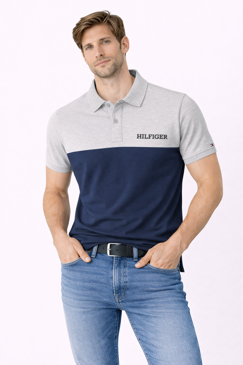 Tommy Hilfiger Color block Polo (Grey & Navy)