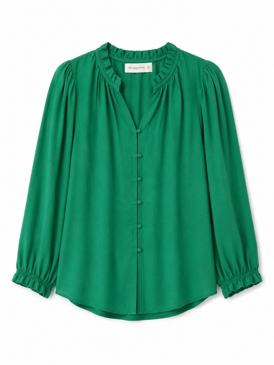 AE Green Button-Front Blouse