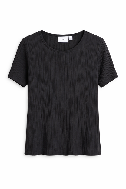 VILA Textured Ribbed Blouse – Black