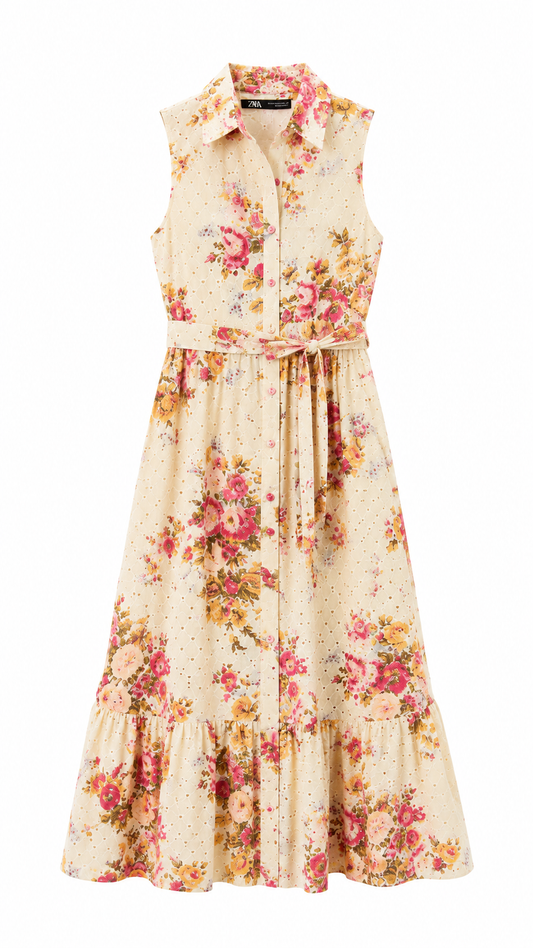 Zara Floral Sleeveless Midi Dress