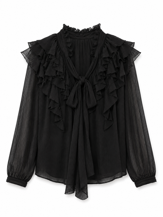 Zara Ruffle Tie-Neck Blouse – Product Description