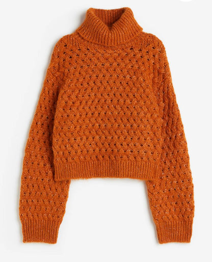 H&M Textured Turtleneck Sweater – Rust Orange