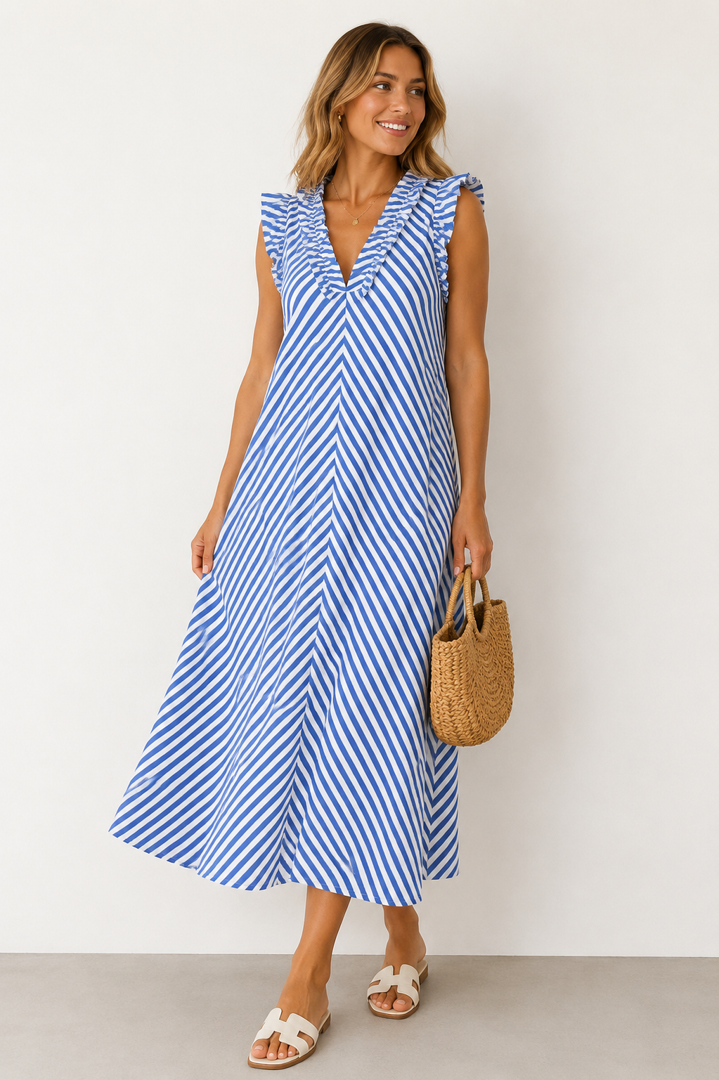 Sfera Basics Striped Midi Dress