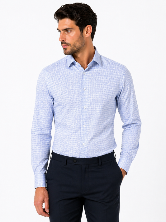 BOSS Light Blue Micro-Pattern Slim-Fit Shirt