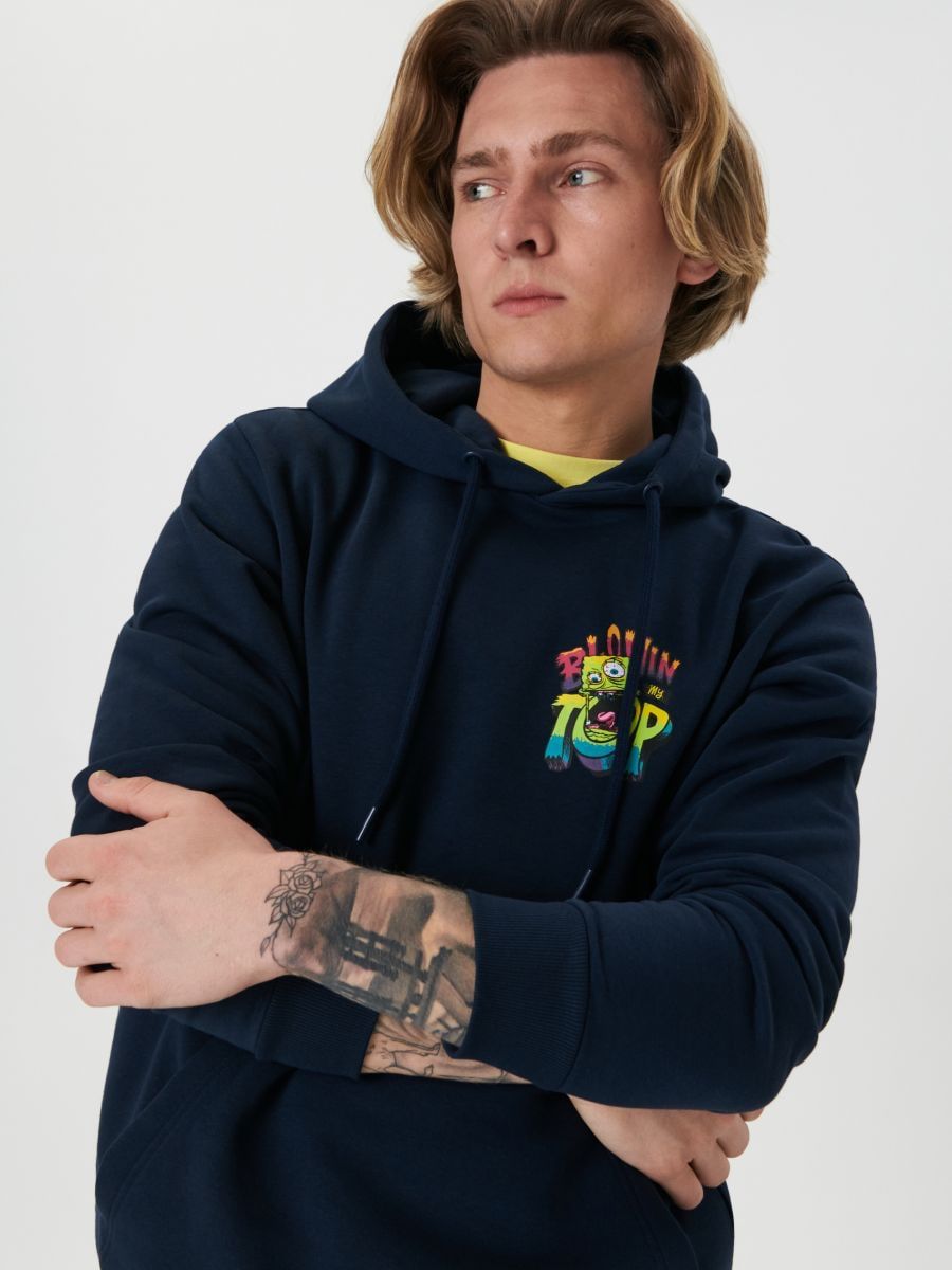 Unisex Sinsay Hoodie – Navy Blue (SpongeBob Graphic)