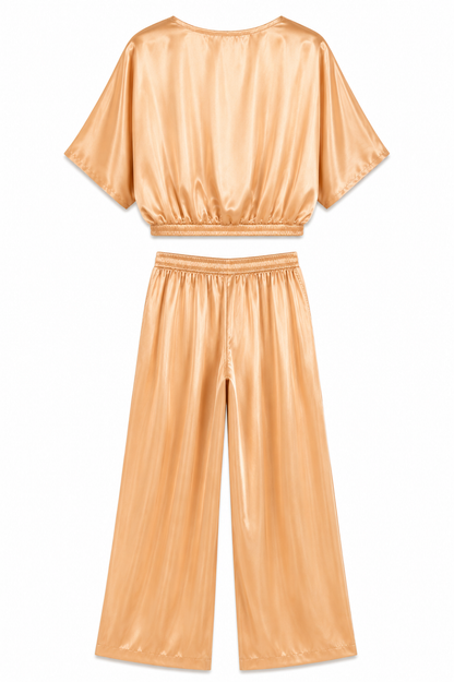 MANGO Satin Two-Piece Set – Champagne Peach