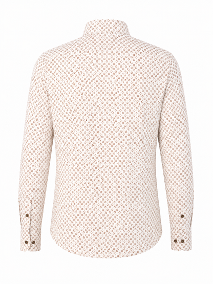 BOSS Beige Micro-Print Slim-Fit Shirt