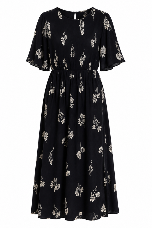 RI Black Floral Midi Dress