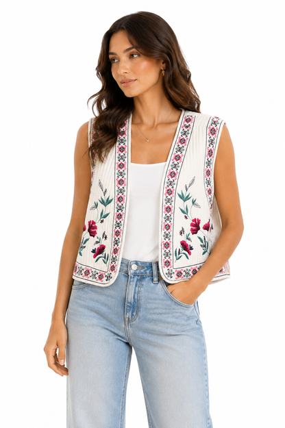 ZARA – Embroidered Open-Front Vest