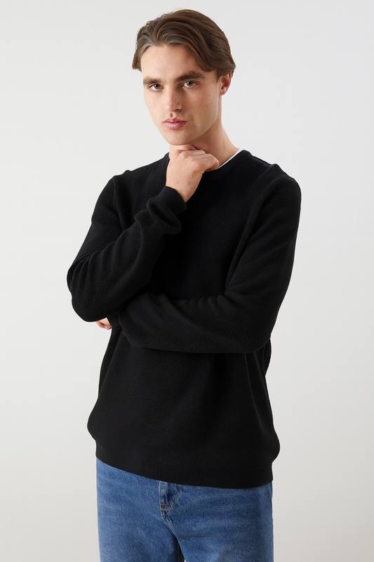 LC Waikiki – Textured Knit Long-Sleeve Blouse (Black)