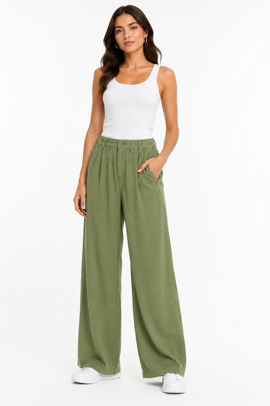Olive Green Wide-Leg Pants