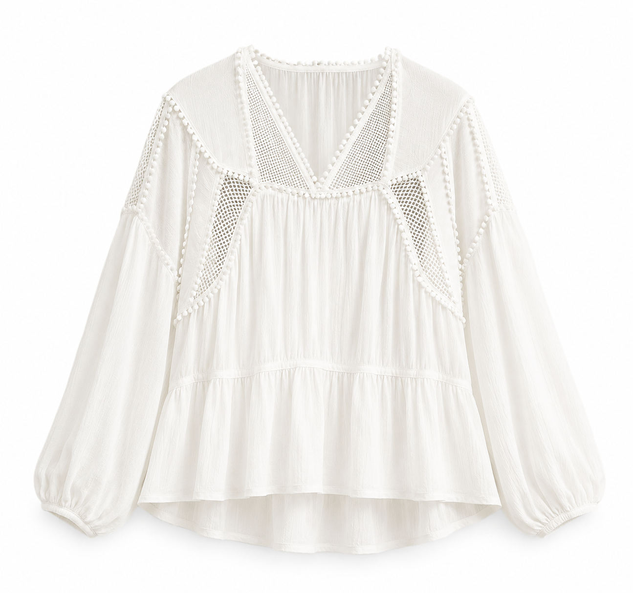 Promod Lace-Trim Peplum Blouse – Product Description