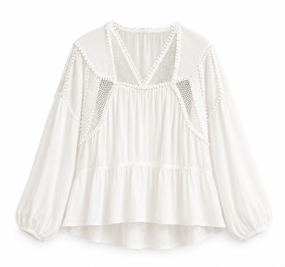 Promod Lace-Trim Peplum Blouse – Product Description