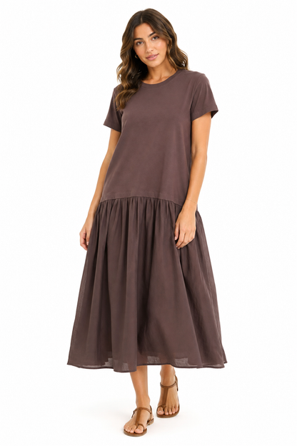 Women's Mixed Media Midi Dress – Product Description