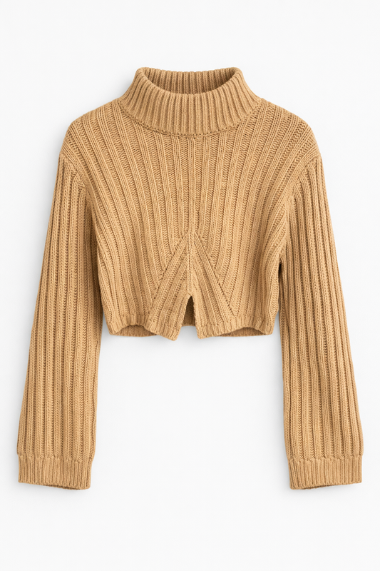 Ribbed Cropped Knit Blouse