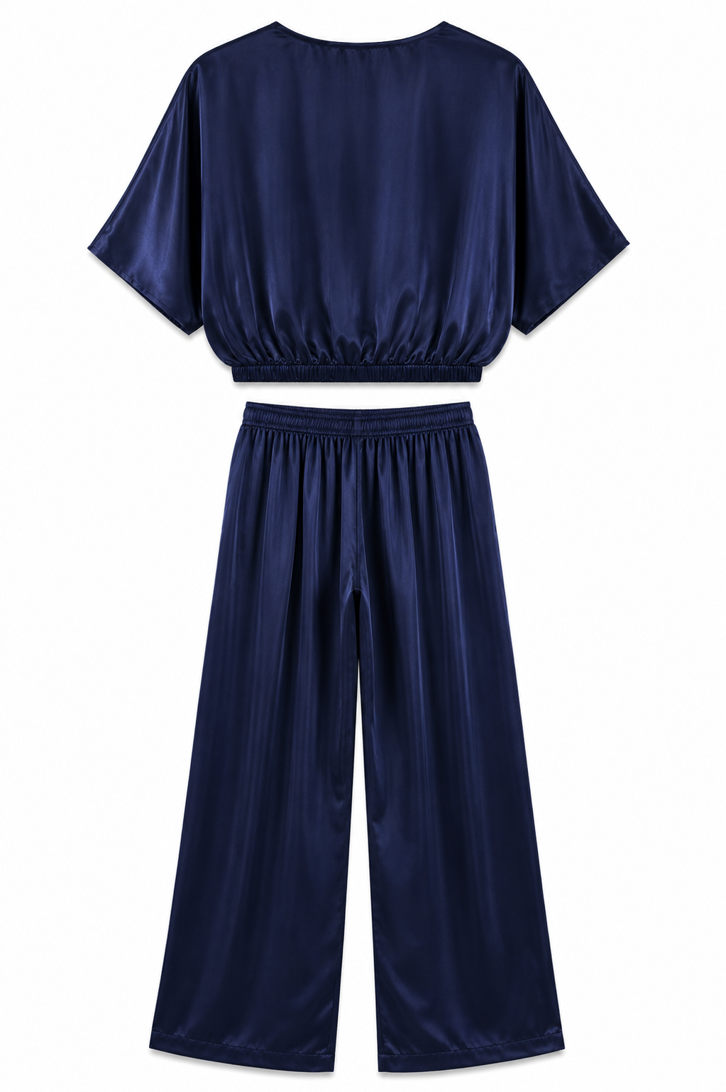 MANGO Satin Two-Piece Set – Navy Blue
