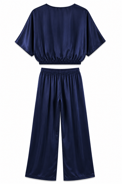 MANGO Satin Two-Piece Set – Navy Blue
