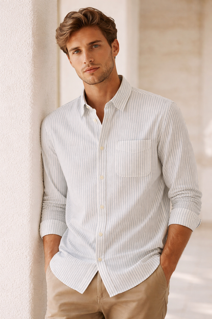 ZARA Textured Striped Shirt – White & Light Blue