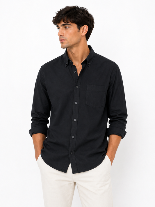 Modern and sophisticated Ted Bernhardtz long-sleeve shirt in a sleek black color,