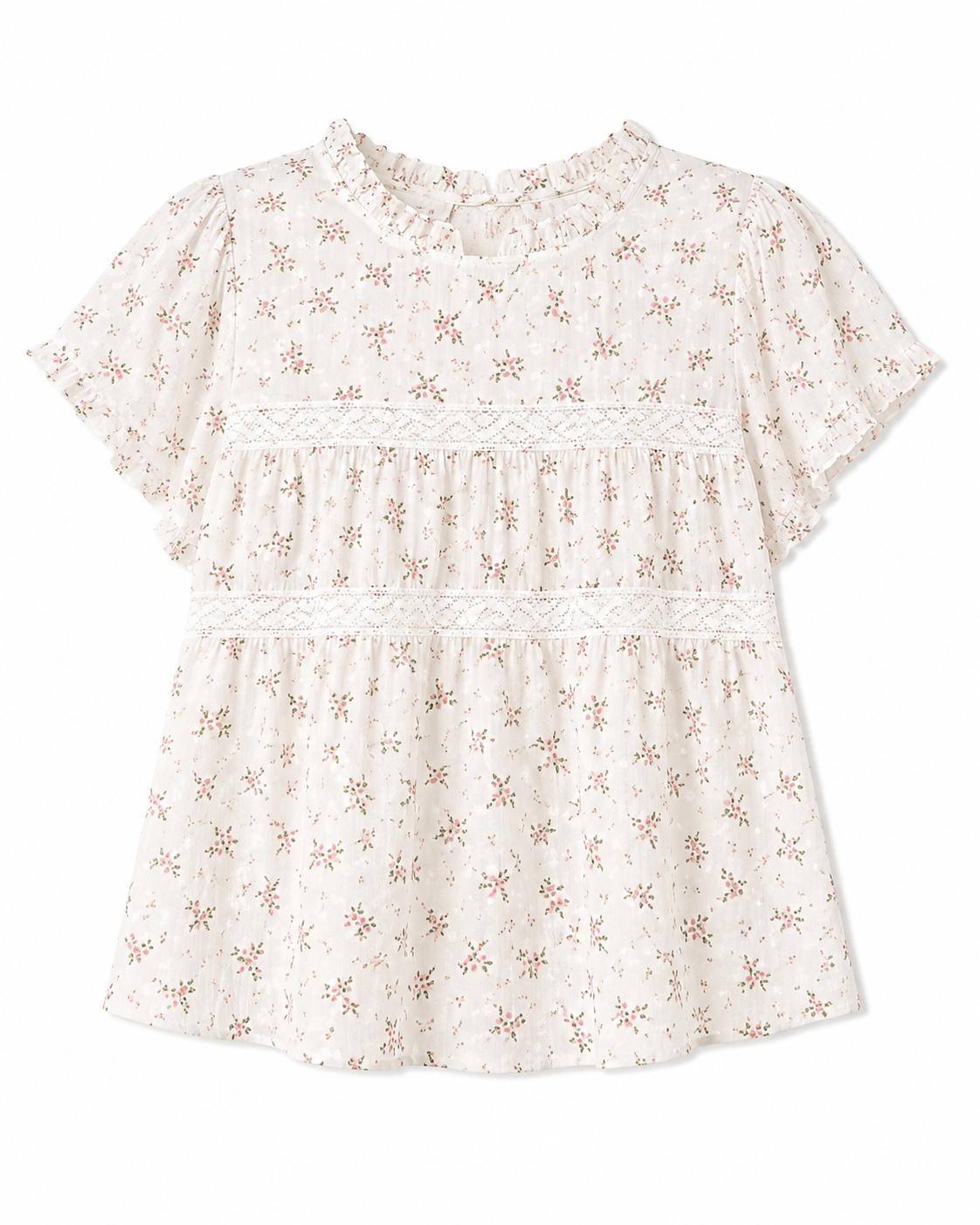 Vero Moda – Floral Lace Trim Ruffle Blouse