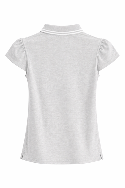 Women’s Grey Puff-Sleeve Polo Blouse