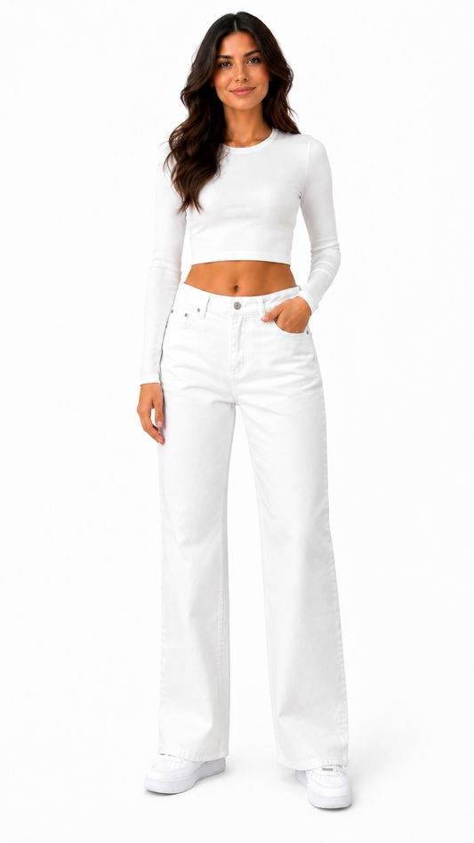 Stradivarius White Wide Leg Jeans