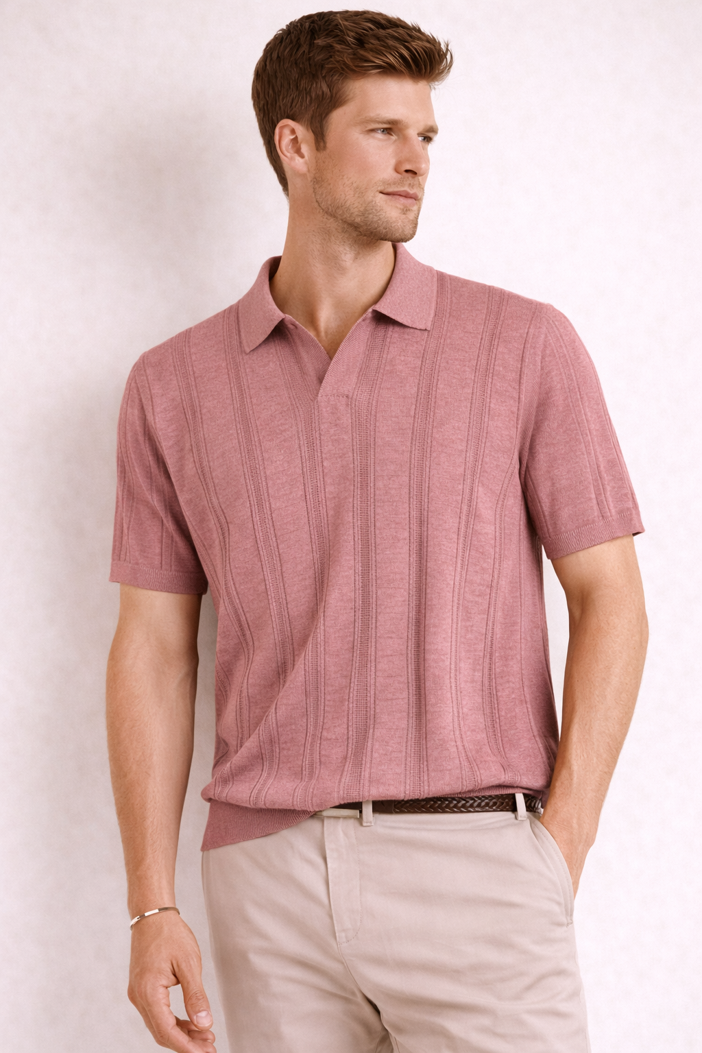 Ted Baker London Textured Knit Polo – Dusty Rose