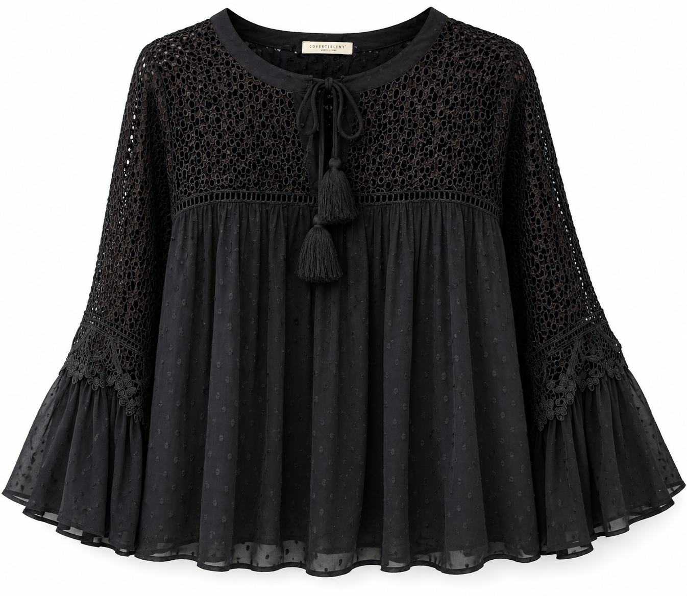 Love Stitch Lace Detail Peasant Blouse