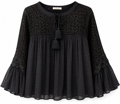 Love Stitch Lace Detail Peasant Blouse