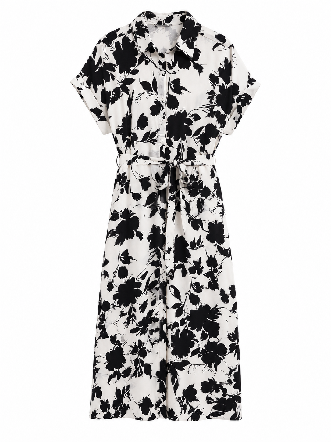 LCW Vision Floral Shirt Dress – Black & White