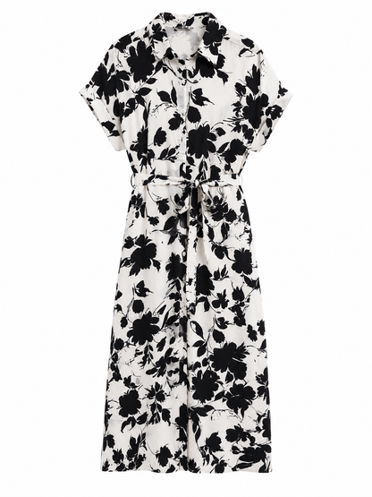 LCW Vision Floral Shirt Dress – Black & White