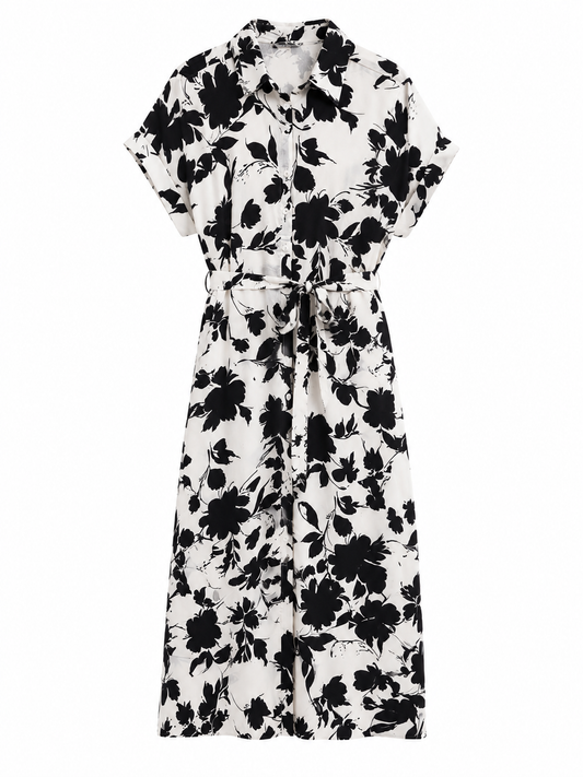 LCW Vision Floral Shirt Dress – Black & White