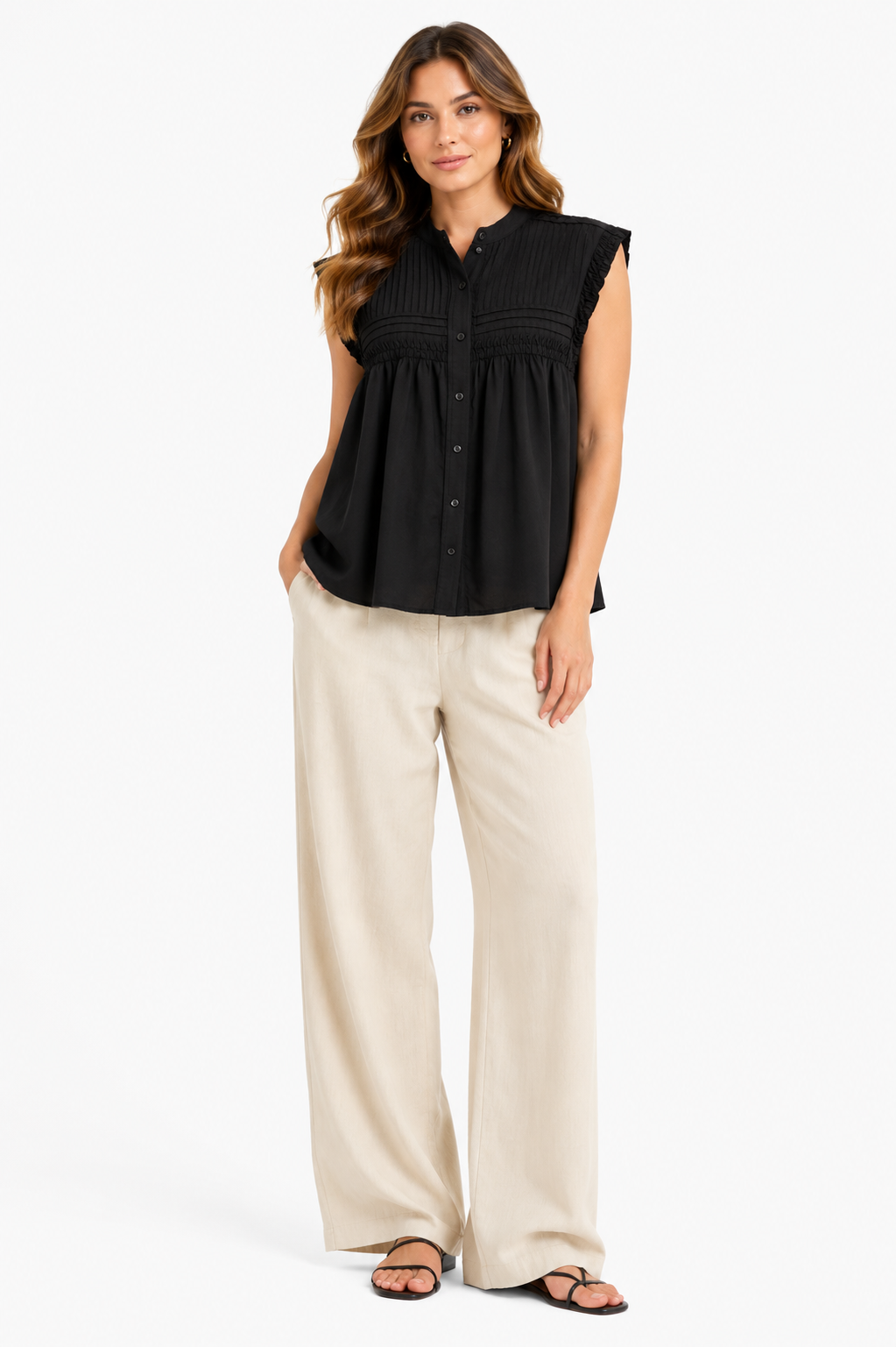 On Women's Pintuck Sleeveless Blouse