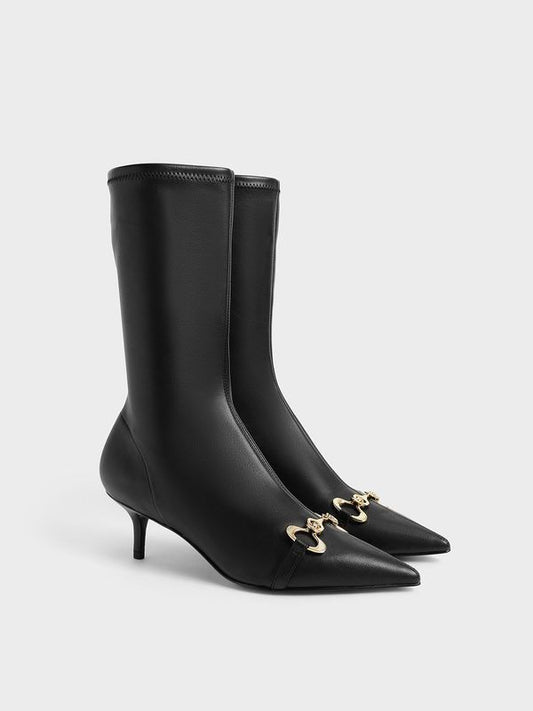 CHARLES & KEITH – Black Gold-Chain Embellished Pointed-Toe Sock Boots