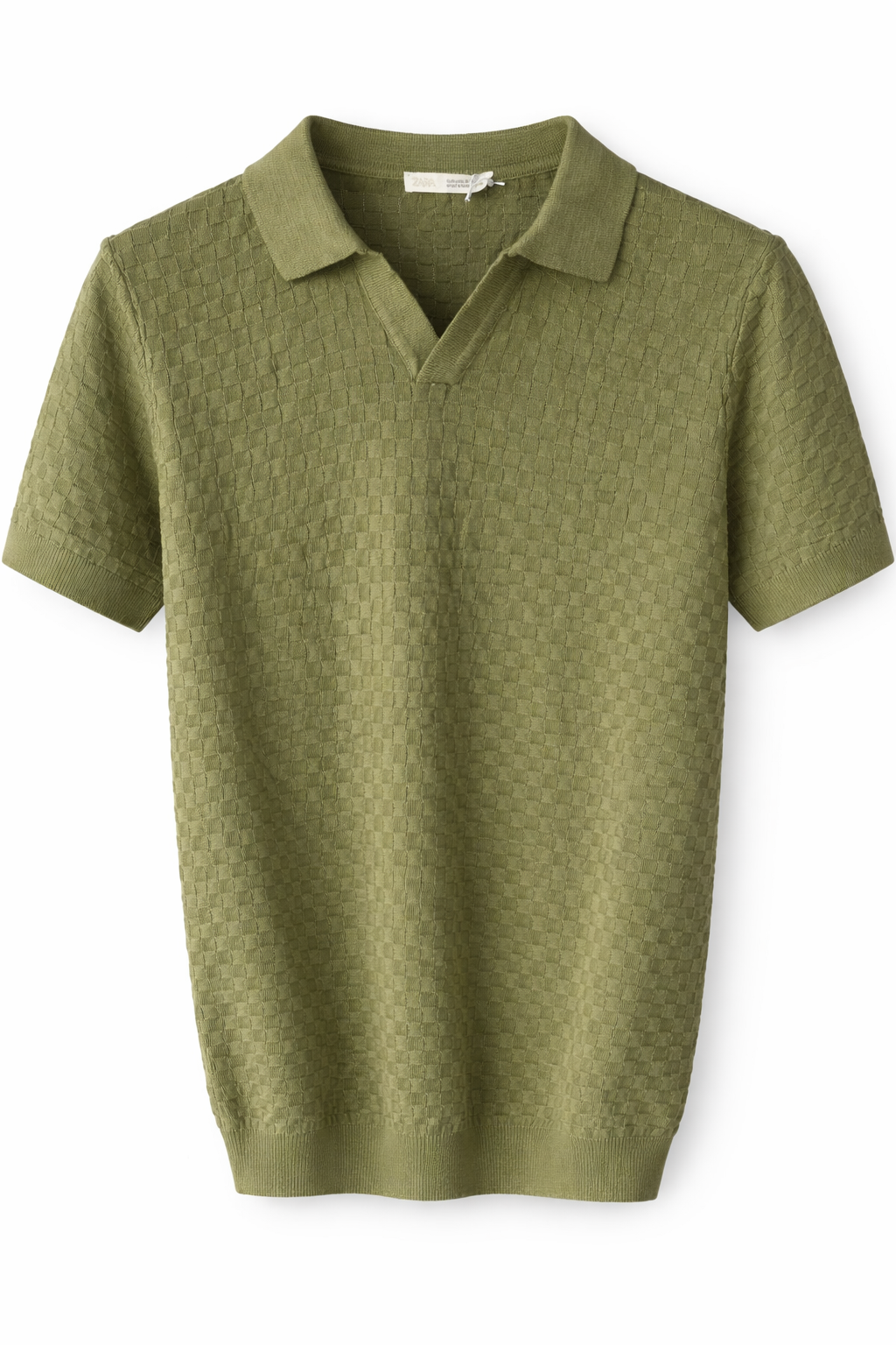 ZARA Textured Knit Polo Blouse – Olive Green