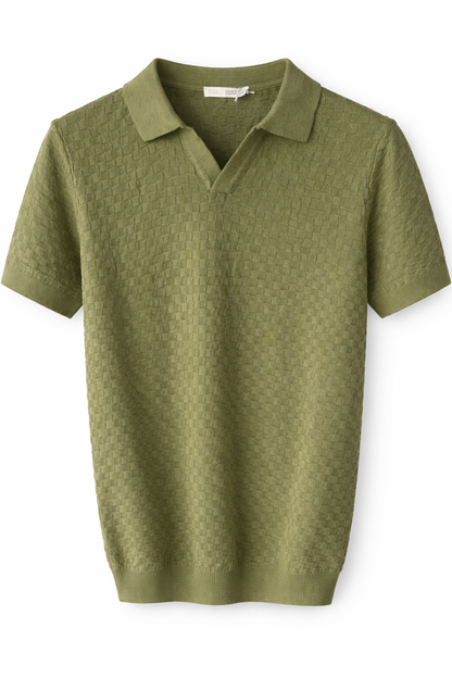 ZARA Textured Knit Polo Blouse – Olive Green