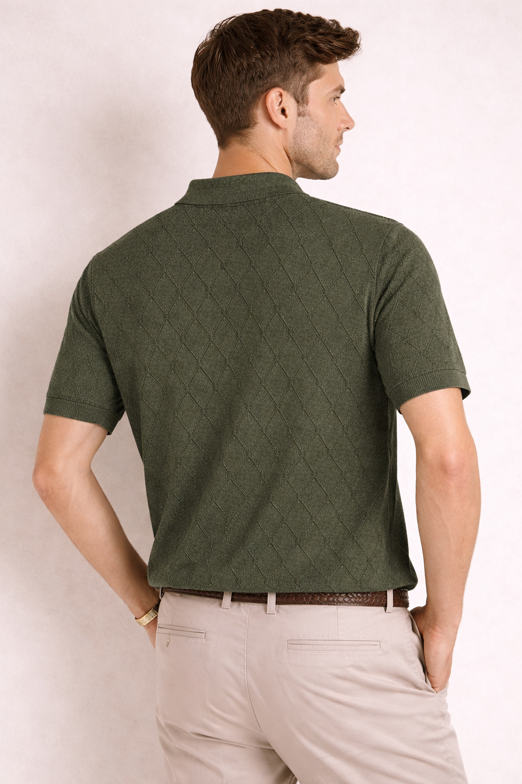 Ted Baker London Textured Knit Polo – Olive Green