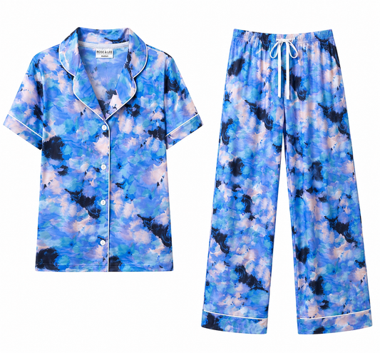 Rose & Lee Blue Abstract Pajama Set
