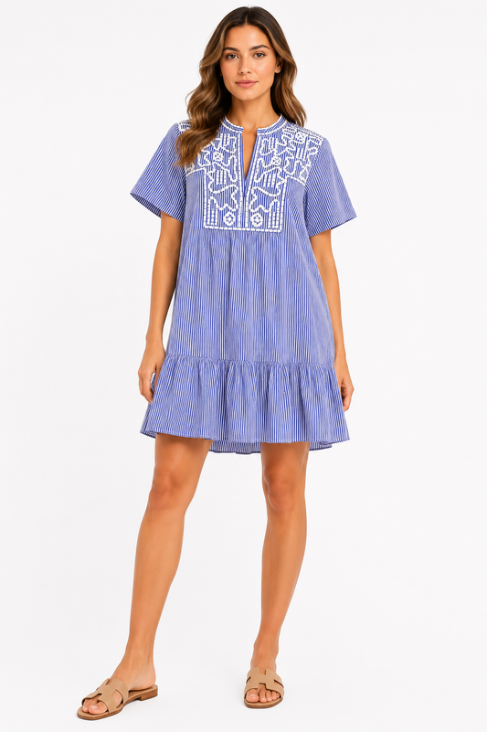 Sfera Basic Embroidered Stripe Mini Dress – Product Description