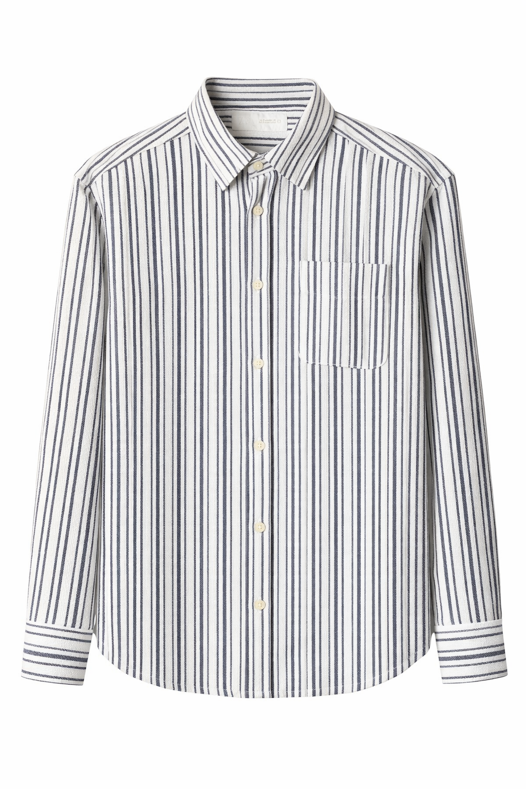 ZARA Textured Striped Shirt – White & Navy