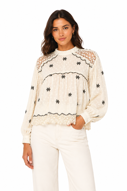 Zara Embroidered Lace Blouse – Product Description