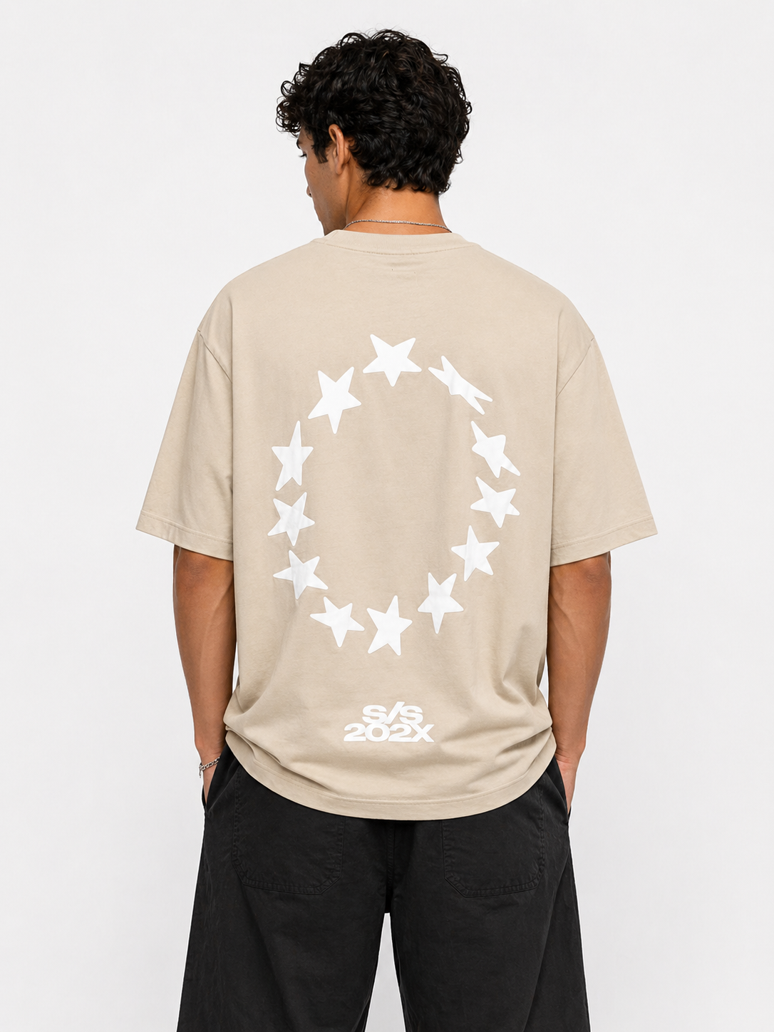 H&M Beige Graphic T-Shirt (S/S Design)