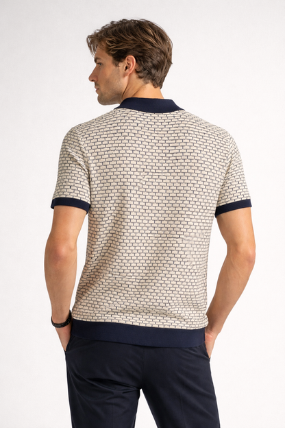 Ted Baker London Geometric Knit Polo – Beige & Navy