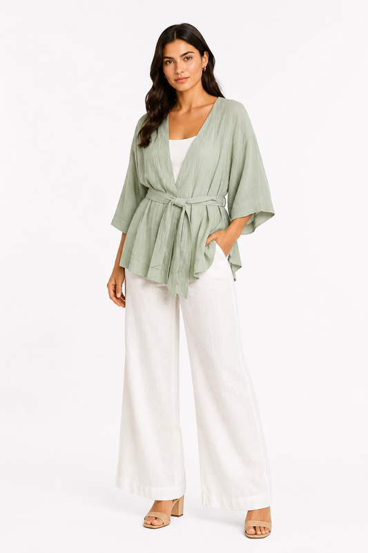 Cardigan Sage Green Belted Jacket