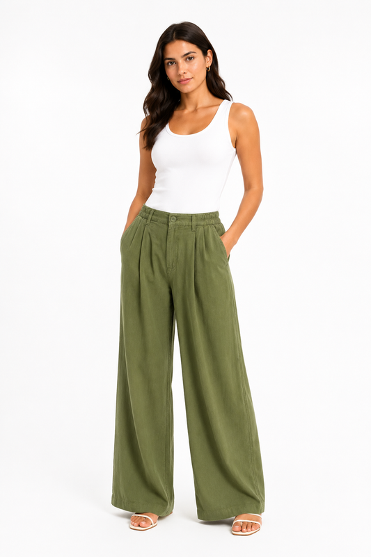 Olive Green Wide-Leg Pants
