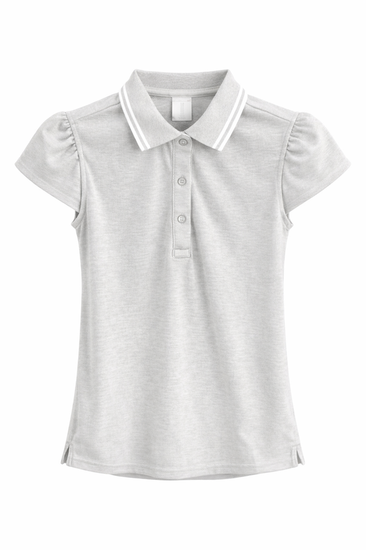 Women’s Grey Puff-Sleeve Polo Blouse