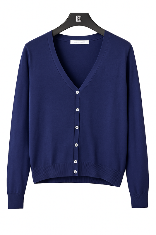 Women’s Classic V-Neck Button Cardigan – Navy Blue