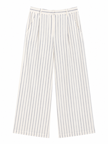 Abercrombie & Fitch Striped Wide-Leg Trousers – White & Blue