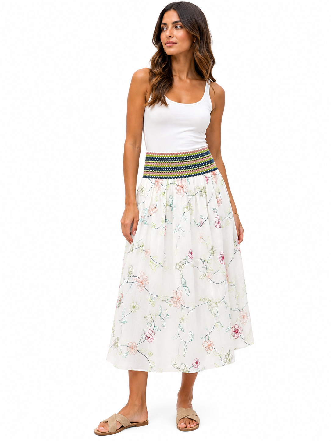 ZARA – Floral Smocked Waist Midi Skirt
